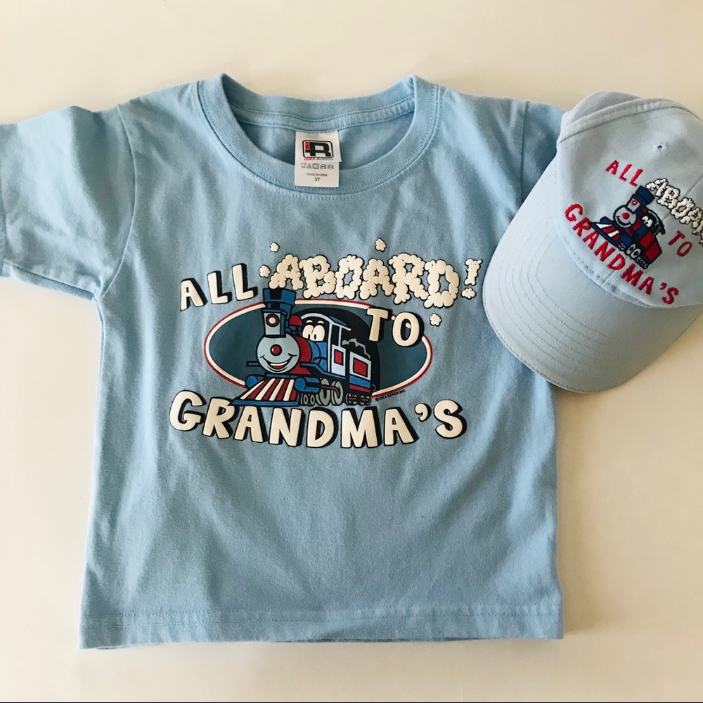 Toddler Boy 4T Train Tee & Hat Set Blue Summer